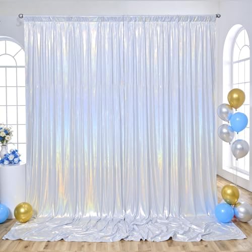 10x10ft Sequin Silver Backdrop Curtains Wedding Party Glitter Curtain Backdrop Fabric Shimmer Drapes Backdrop Bridal Baby Shower Birthday Christmas Photoshoot Background Photography 5x10FT，2 Panels by LittleFunny