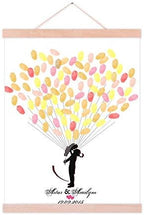 Customized Wedding Guest Book Bride and Groom with Balloons DIY Fingerprints Guest Sign in Book Canvas Painting with Wooden Hanger for Anniversary Gift-80x120cm by Unknown