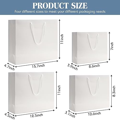 PerKoop 40 Pack Kraft Gift Bags with Handles 4 Sizes,Horizontal,White - Image 2