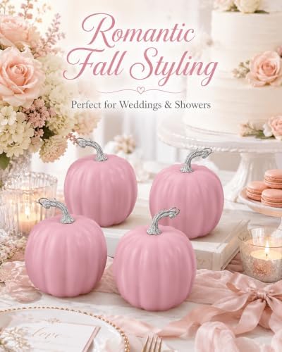 vensovo 6 Inch Pink Artificial Pumpkins, 4 Pack - Image 2