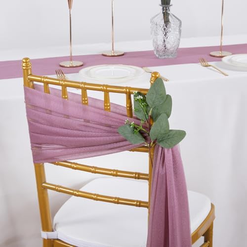 QueenDream Purple Chair Sashes Wedding Aisle Decorations: 16 Packs 8ft Long Draping Fabric Sheer Church Chair Cover Bulk for Party Banquet - Image 6