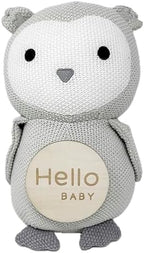 Monthly Baby Milestone Knit Cotton Stuffie with Wooden Discs, Newborn Photography Prop, Announcement Sign by Sawyer & Eloise (Owl) - Image 2