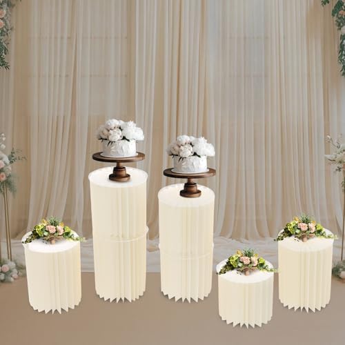 7Pcs Foldable Paper Column Display Stands, Round Cylinder Wedding Flower Stands with Honeycomb Structure for Birthday Party, Baby Shower Decor, Holds up to 55lbs - Easy Storage & Reusable - Image 5