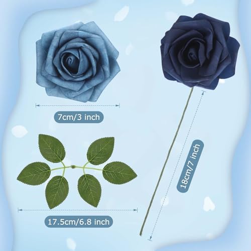 100 Pcs Artificial Rose Flowers, Shades of Blue - Image 2