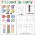 36 Pcs/6 Sets Baby Shower Prizes for Winners Include Ceramic Mugs with Spoons Woven Coasters Notebooks with Pens Clear PVC Gift Bags for Bridal Shower Party Favors(Morandi) - Image 3