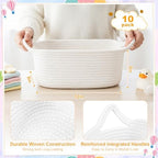 10 Pack Empty Gift Baskets, 12x8x5 Small White Woven Cotton Rope Baskets with Gift Bags & Ribbons, Decorative Baby Shower Hamper, Nursery Storage Basket with Handles for Shelves - Image 3