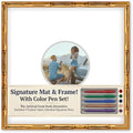 CountryArtHouse Signature Keepsake Frame - Circle Mat Window - Gold Bamboo Genuine Hardwood 20x20 8x8 Photo - Light Gray Border Mat - Gel Pens Included for Guest Signing by CountryArtHouse