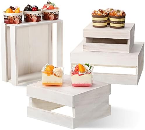 Sieral 4 Pcs Wood Cupcake Stand Dessert Risers for Party,Vintage White by Sieral