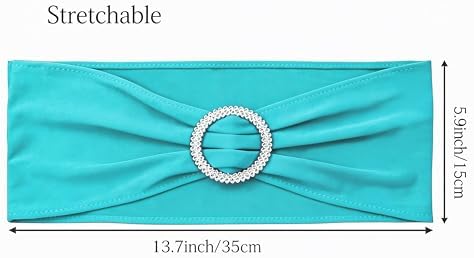 50 Pack Spandex Turquoise Chair Sashes for Wedding Chair Bows Bands Buckles - Image 3