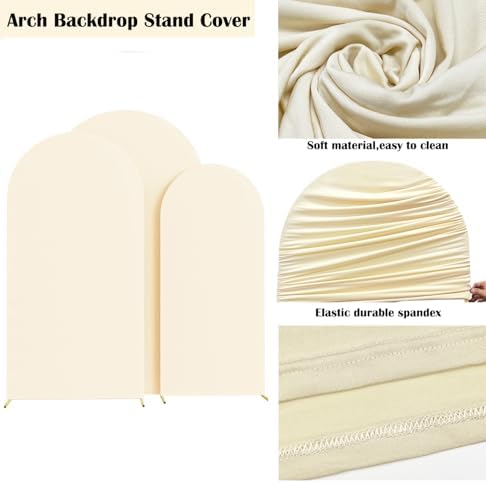 HAINARverS Set of 3 Stretchy Arch Backdrop Covers, Beige, 6/6.6/7.2FT - Image 4