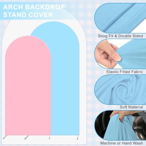 Set of 2 Arch Backdrop Cover 7.2FT, 6FT Pink Blue and Boy or Girl Decal Sign - Adjustable Spandex Balloon Arch Stand Covers for Wedding Birthday Baby Shower Gender Reveal Banquet Decoration - Image 4