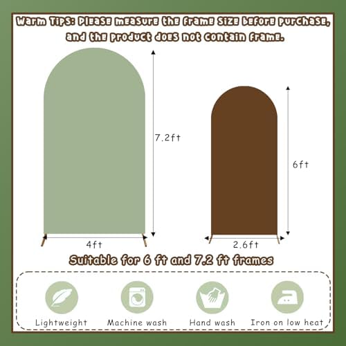 Set of 2 Arch Backdrop Covers Brown Sage Green(7.2Ft, 6Ft), 2-Sided Spandex Fitted Round Top Chiara Arch Backdrop Stand Covers for Baby Shower Wedding Birthday Party Supplies (Only Cover) - Image 5