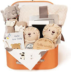 Baby Gift Set for Newborn - 11PCS Baby Shower Gifts Basket with Baby Blanket Baby Rattle, Wooden Keepsake Milestone Elephant Toy Decision Coin & Baby Bibs Socks Essentials for Baby Girls Boys by Cubotn