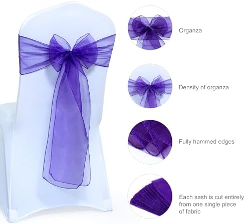 Pack of 125 Organza Chair Sashes for Wedding & Event Décor – Cadbury Purple - Image 6