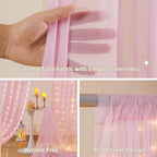 Wish Care 20x10FT Pink Wrinkle Free Backdrop Curtains with Lights String for Parties - Photo Curtain Backdrop with Lights for Wedding Decorations, Bridal Baby Shower Birthday Party Photography - Image 3