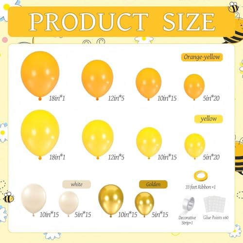 148 Pcs Sweet As Can Bee Baby Shower Decorations Balloon Metal Arch Backdrop Stand and Cover Set Decor Yellow and Gold Balloon Arch Kit Bee Baby Shower Gender Reveal Birthday Party Supplies - Image 5