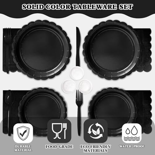 Vyntra 350 Pcs Black Paper Plates and Napkins Party Supplies - Image 3