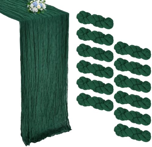 12 Pack Emerald Green Cheesecloth Table Runner 10Ft 23 x 120 Inch by RestfulGlow