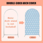 Arch Backdrop Cover Blue White Dots Pattern Arched Stand Covers Double-Sided Stretchy Photography Background for Birthday Baby Shower Parties Decor Banner - Image 4