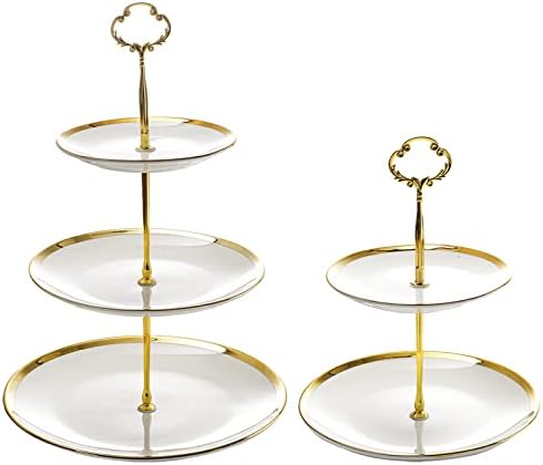 Frcctre Set of 2 Ceramic Cupcake Stand, 3+2 Tier Porcelain Dessert Display Tower Pastry Serving Tray, Tiered Dessert Cupcake Serving Platter for Tea Party, Wedding, Birthday by Frcctre