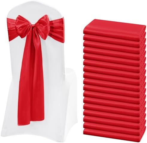60 Pcs Red Chair Sashes Satin Chair Bows Sashes for Party, Hotel, Wedding, Reception, Restaurant Event Decoration (7 x 108 inch) by Lykoow