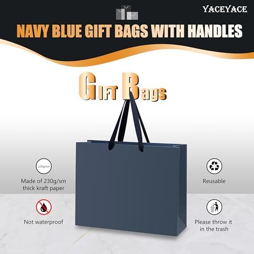 YACEYACE Navy Blue Gift Bags Bulk, Large Size 12.5"x4.5"x11" Navy Blue - Image 5