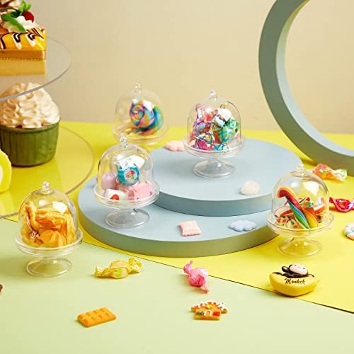 Tessco for you 48 Pcs Plastic Mini Cake Stand with Dome Lid,Gold, Clear - Image 6