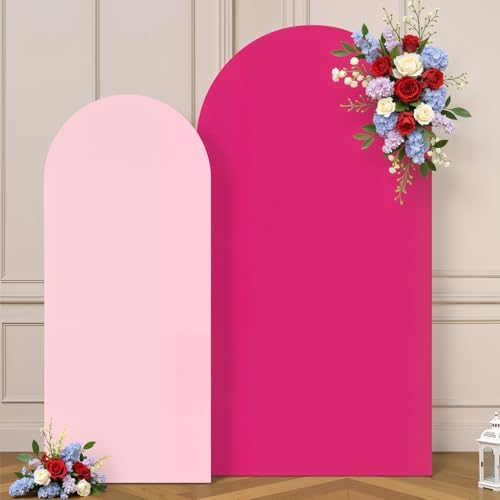 Pink Arch Cover 7.2FT 6FT Hot Pink Stretch Spandex Wedding Backdrop Cover by Besutolife