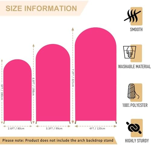 FANPROMS Arch Covers Set 6FT 6.6FT 7.2FT Hot Pink Wedding Arch Cover for Metal Arch Frame Spandex Fitted Arch Cover 2 Sides Arch Covers Stretchy Fabric Arch Stand Cover for Parties Wedding - Image 2