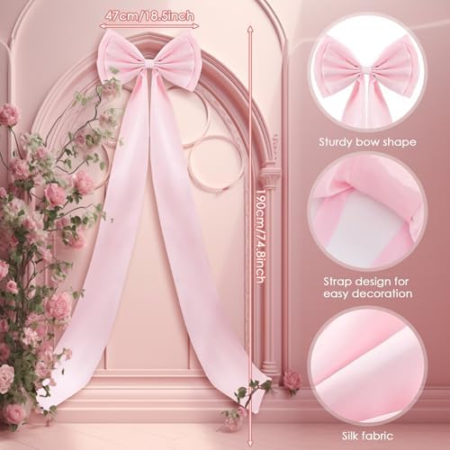 Giant Bow Decoration, 75x18 Inch Big Bows for Backdrop, Large Satin Ribbon Tie Bow for Wedding Engagement Baby Shower Bridal Christmas Birthday Party Wall Decor (Pink) - Image 2