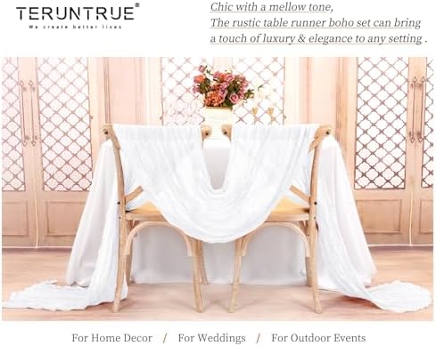 Teruntrue 20 Pack White Cheesecloth Table Runner 17x108 Inch, Boho Gauze Sheer Fabric Cheese Cloth Table Runners for Wedding Party Bridal Shower Baby Shower Birthday Home Decor Garden Farmhouse - Image 4