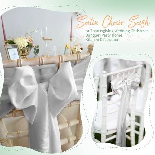 120 PCS Silver Satin Chair Sashes, 7 x 108 Inch - Image 7