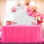 108in Hot Pink Tulle Table Skirts for Rectangle Tables 6/8/4ft, 2-Layer Ruffle Tulle Tutu Fuchsia Cloth Table Skirt 9ft for Barbie Birthday Party Wedding Baby Shower Cake Dessert(No Table Top Cover) - Image 5