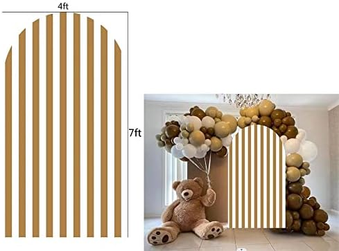 FiVan Arch Covers Brown Stripes Stretchy Backdrop for Birthday Baby Shower Party Decoration 4x7ft Baptism Background Props - Image 2