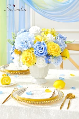 Serwalin Artificial Blue & Yellow Flowers, Silk Fake Flowers for Wedding - Image 6