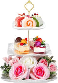 ONEUSTAR Porcelain 3 Tier Dessert Stand Square Embossed Serving Tray, White by ONEUSTAR