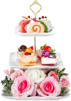 ONEUSTAR Porcelain 3 Tier Dessert Stand Square Embossed Serving Tray, White by ONEUSTAR
