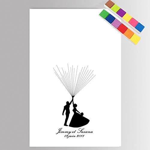 Personalize Wedding Guest Book with Ink Pads Sweet Lover with Balloons DIY Fingerprint Signature Canvas Painting for Guests Sign-in Book Unique Wedding Gift-80x120cm - Image 2