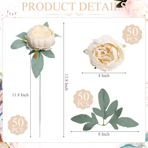 50Pcs Artificial Peonies Flowers Bulk, 4’’ - Champagne - Image 2