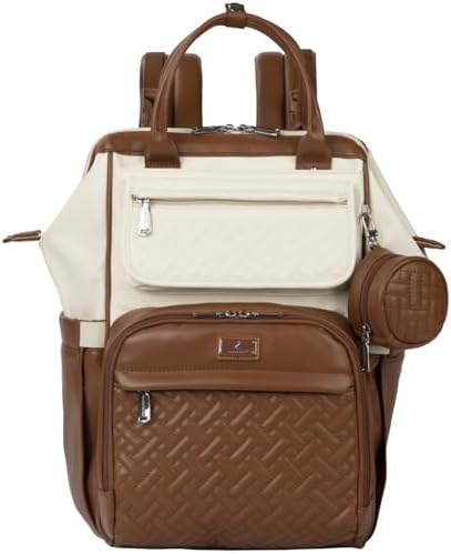 BabbleRoo Leather Diaper Bag Backpack, Multifunction Large Bags with Changing Pad & Stroller Straps & Pacifier Case, Unisex Stylish Travel Back Pack Nappy Changing Bag for Moms Dads (Coffee Cream) by BabbleRoo