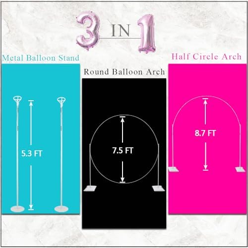Decojoy Balloon Arch Stand, 7.5ft Large Round Backdrop Frame, Adjustable Half Circle Arch, 2 set Reusable Metal Ballon Column Kit with Base 3IN1 for Birthday, Wedding, Graduation, Shower Party - Image 2