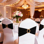Pack of 50 Black Chair Sashes with Gold Buckles Spandex Chair Bands Bows - Image 5