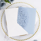 50PCS Baby Blue Laser Cut Wedding Invitation with Envelopes and Rsvp Cards - Image 2