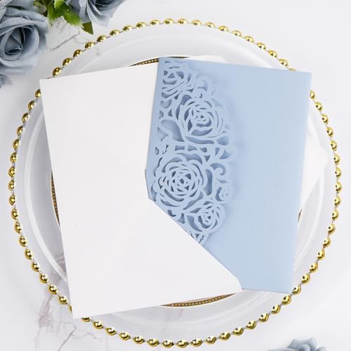 50PCS Baby Blue Laser Cut Wedding Invitation with Envelopes and Rsvp Cards - Image 2
