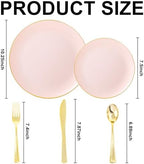 YOUBET 125PCS Pink Plastic Plates with Gold Rim for Party Wedding Birthday - Image 6