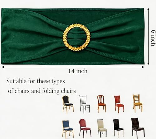 Pack of 50 Spandex Hunter Green Chair Sashes with Gold Buckles, Stretch Chairs Sashes for Wedding Party Baby Shower Decor Chair Bands Bows (Hunter Green Sashes, Gold Buckles) - Image 3