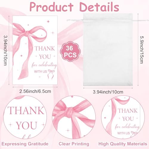36 Sets Pink Bow Baby Shower Acrylic Shot Glasses A Sweet Little Girl is on Her Way Shot Glasses Coquette Bow Cups Bulk with Thank You Card Bag Bow Theme Party Gifts for Guest Gender Reveal - Image 3