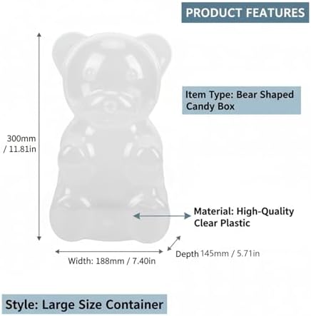 Bear Shaped Jar, Plastic Clear Bear Gift Box Dispenser Favors, Fillable Candy Box with Large Capacity Storage for Candies, Baked Food, Small Gifts - Image 7