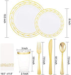 COLOSUS 175PCS Gold Dinnerware Sets, 25 Guests Leaf Stripe Plastic Plates. - Image 3