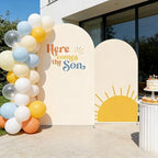 2Pcs Here Comes The Son Baby Shower Party Arch Backdrop Cover,Sunrise Curved Spandex Background,Solid Beige Design (5ft & 4ft) - Image 3